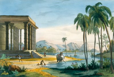 シャネブル、パリ、1827年から35年に彫刻された「インデフランセーズ」のイラスト「ティンネヴェリーの眺め」 作： M.E. Burnouf